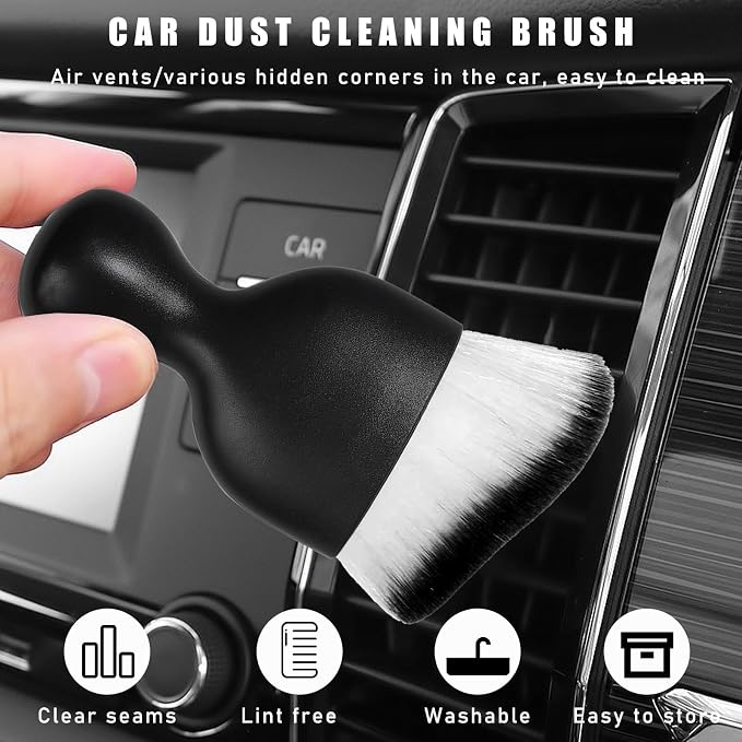 2PCS Car Interior Dust Brush, Soft Scratch Free Auto Detailing Brushes, Universal Vehicle Interior Cleaning Tool for Automotive Dashboard, Air Vents, Leather (White & Black)
