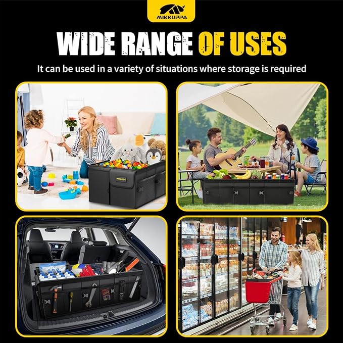 Car Trunk Organizer - 95L Collapsible Trunk Organizer with Lid, Sturdy Car Storage for SUV Auto Truck Van with Adjustable Straps and Non Slip Bottom (Black, XX-Large)