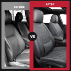 Front Car Seat Covers - Luxury Breathable Waterproof Faux Leather Car Seat Cushion Protectors with Lumbar Support, Universal Fit for Most 5 Seats Vehicles, Sedans, Hatchbacks, and Trucks, Gray