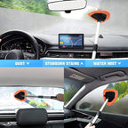 Windshield Cleaning Tool, Car Window Cleaner with Extendable Long Handle and 4 Washable Reusable Microfiber Pads, Auto Interior Exterior Glass Wiper Cleaning Kit Universal for Office and Home (Orange)