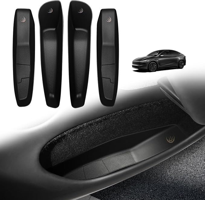 4PCS Door Organizer Tray Compatible with 2026 Model Y Juniper Performance/Premium/Standard Accessories Anti-Slip Easy to Clean Front & Rear Door Side Pocket Storage Box Insert Tray (Drop-in)