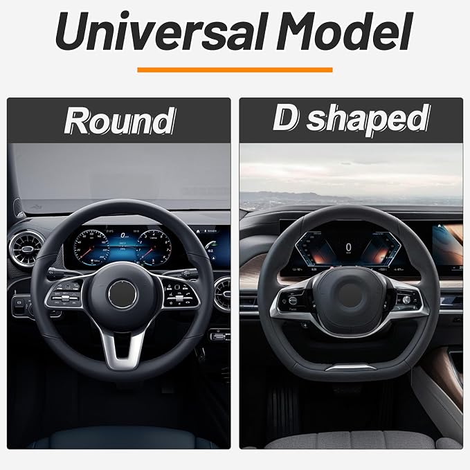 Elastic Long Microfiber Plush Steering Wheel Cover for Winter Warm, Universal 15 inch, Anti-Slip, Odorless, Black