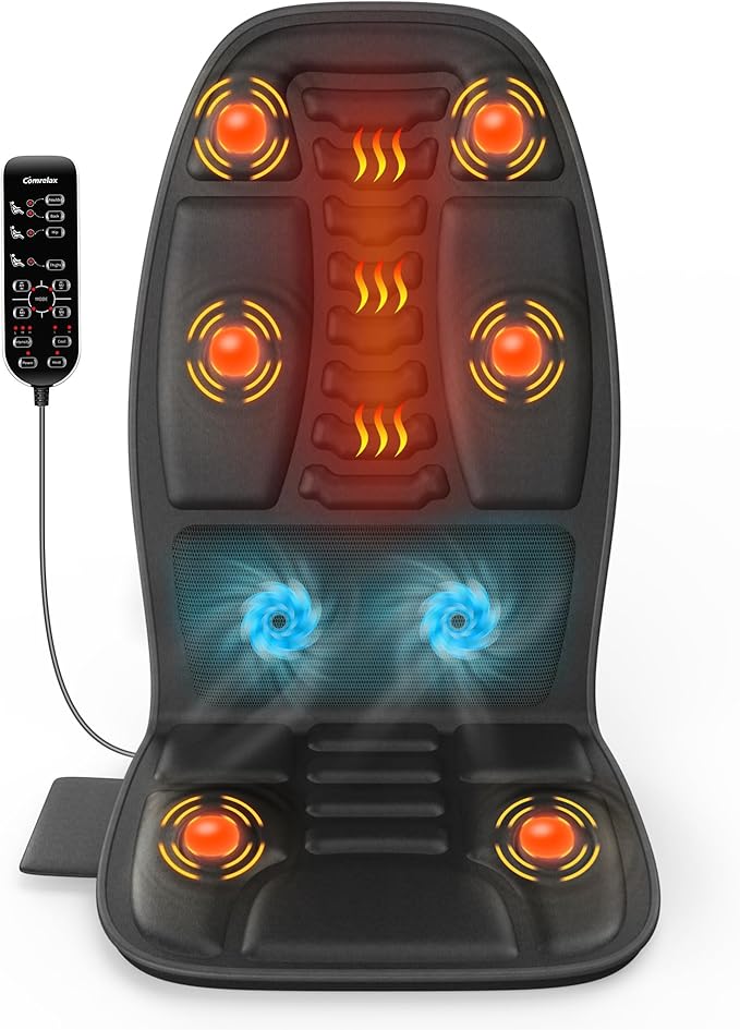 Massage Seat Cushion with Heat, Vibration Back Massager for Chair, Chair Massager Pad with Multi-Zone Vibration, 4 Modes & 3 Intensities for Office Chair, Sofa and Recliner