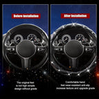 Steering Wheel Cover, Auto Cute PU Diamond Bling Breathable Soft Comfort Leather Car Interior Accessories Sparkly Fit Most O-Shaped Steering Wheels for Women Men (Black-Bling)