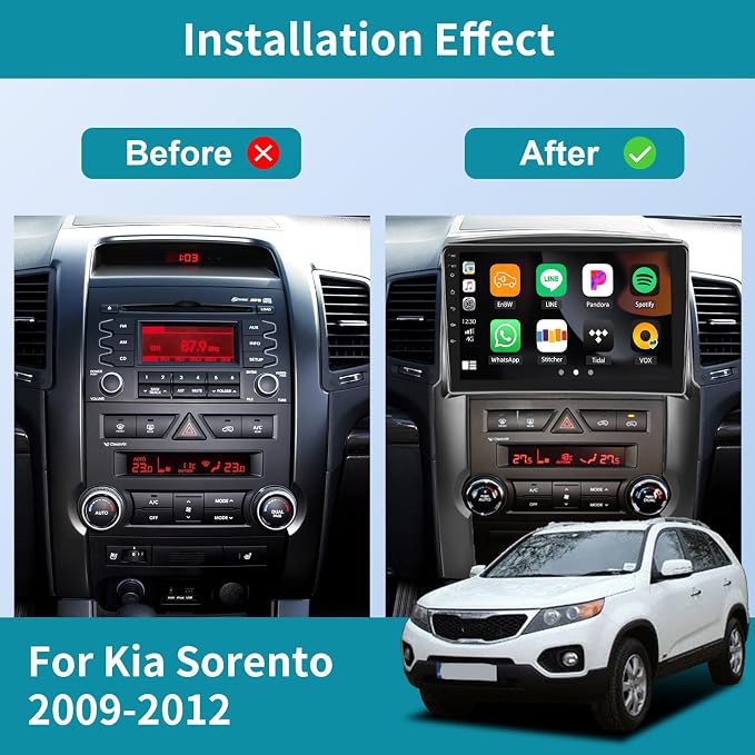 [4+64G] 8-Core Qualcomm Android 15 Car Stereo for Kia Sorento 2009-2012 with Wireless Carplay&Android Auto,10.1 Inch Car Radio with Mirror Link Bluetooth 5.1 FM/RDS DSP WiFi GPS SWC
