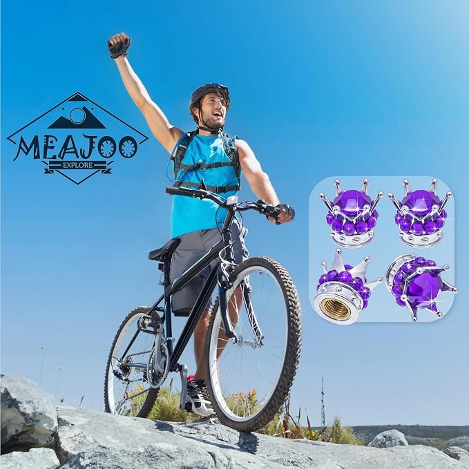4PCS Crown Bling Tire Stem Valve Caps, Crystal Diamond Car Wheel Tire Valve Caps Universal Copper Core Stem Covers for Cars, SUV, Trucks, Bikes, Motorcycles, Bicycles (Silver & Purple)