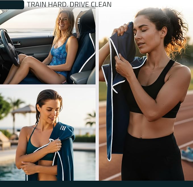 3-in-1 Multipurpose Towel - Bath Towels and Waterproof Car Seat Protector, Absorbent Gym Towel Cover After Workout for Yoga, Swimming, Camping, Beach - Microfiber Cover & Car Accessories - White