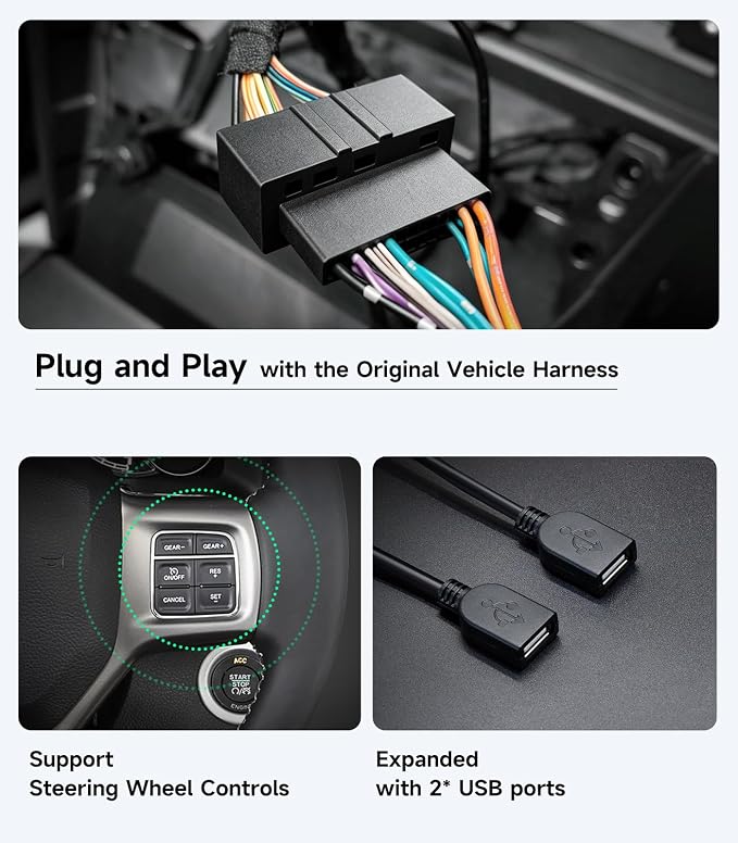 Car Radio Stereo for Dodge Ram 1500 2500 3500 13-18, CarPlay Android Auto | 10.2-inch HD touchscreen, 64G storage, 5G WiFi GPS, wireless phone link, Bluetooth FM AM SWC, plug-and-play, HD backup camera