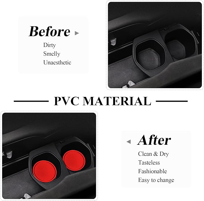 4 Pack Car Coasters, 2.75inch Universal Non-Slip Car Cup Holder Coaster for Car, PVC Cup Pad Mat Car Coasters for Cup Holders for Women (Red)