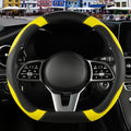 Black Yellow Microfiber Leather D Shaped Steering Wheel Cover | Breathable Anti Slip Grip Cool Sporty Look Glow for Women Men
