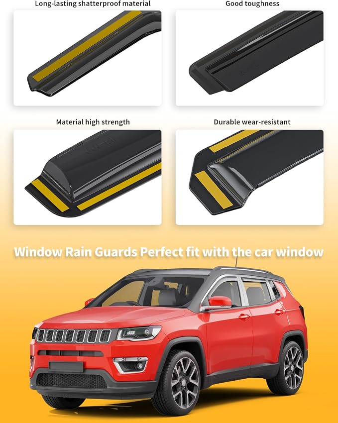 in-Channel Window Rain Guards Fit for Jeep Compass 2017 2018 2019 2020 2021 2022 2023 2024 2025 Extra Durable Window Deflectors Window Visors Vent Shades Vent Visors Car Accessories