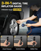 Digital Tire Inflator with Pressure Gauge 200 PSI - Large 2" Digital Dial, Heavy Duty Air Chuck and Compressor Accessories with Tire Tread Depth Gauge and Quick Connect Coupler Car Accessories