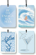Blue Coastal Car Air Freshener 4 Pcs Coconut Scented, Ocean Surfer Martini Beach Car Accessories Mirror Decor for Women, Girly Beachy Hanging Air Freshener for Cars Closet Drawer Books