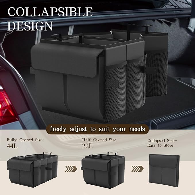 Car Trunk Organizer Storage Box - Collapsible Car Boot Organizer Tidy Cargo Storage Box Accessories for SUV, MPV, Van, Size M, Black