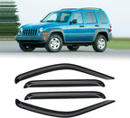Window Visor for 2002-2007 Jeep Liberty (KJ), Out-Channel Rain Guards Shields Vent Deflector Shade Wind Dark Smoke 2003 2004 2005 2006 02 03 04 05 06 07, Outside-Mount, 4PCS
