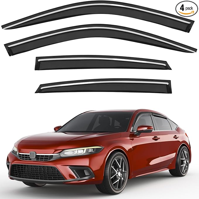 Out-Channel Window Rain Guards Fit for Honda Civic Hatchback 2022-2026,Extra Durable Window Visors Wind Deflector Dark Smoke Vent Shades Car Tape-on with Thicker 4PCS