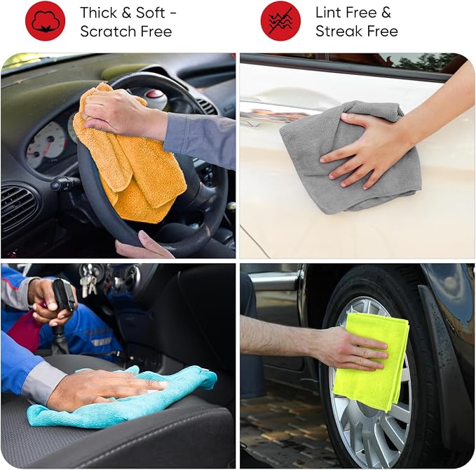 AIDEA Microfiber Cleaning Cloth 24 Pack, Microfiber Towels for Cars, Soft & Absorbent Cleaning Rags, Premium Lint Free Shop Towels for House, Kitchen, Car, 12inx16in, Grey