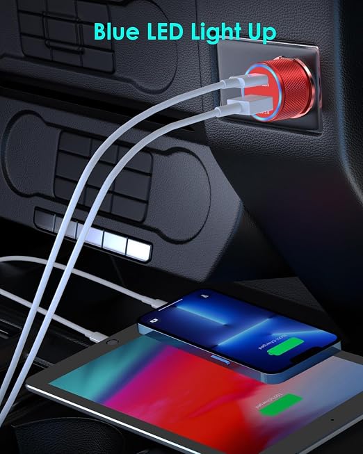 2 Pack USB C Car Charger,Dual USB A & USBC Car Charger Fast Charging,PD/QC Car Phone Charger USB C Cigarette Lighter Adapter for iPhone 17/16/15/14/13/12/11 Pro Max,iPad,Galaxy S26/25,Android and more