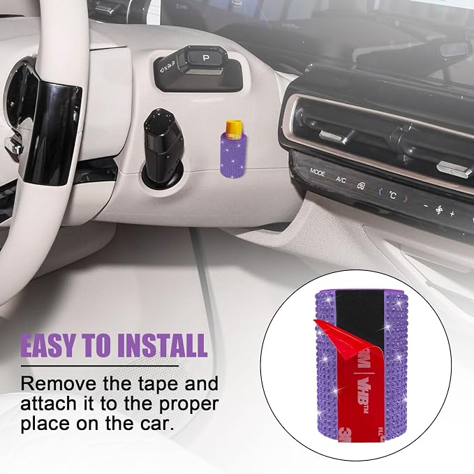 Upright Car Chapstick Holder, Bling Insulating Lip Balm Holder,Rhinestone Car Accessories for Women Interior,Suitable for Most Vehicles. (Purple)