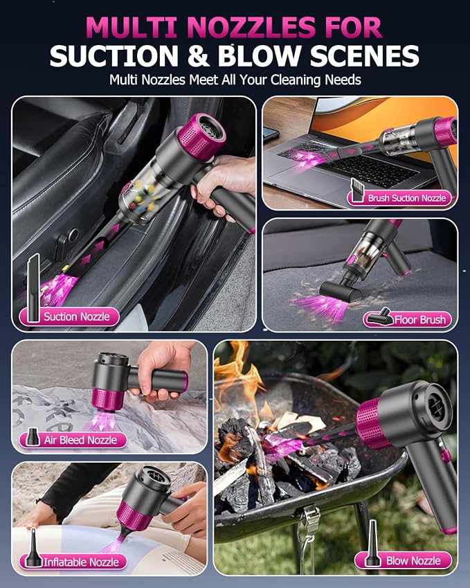 Handheld Car Vacuum Cleaner Cordless, 15000PA Powerful Mini Car Vacuum, 4-in-1 Air Duster & Blower, Portable Hand Held Vacuum Cordless Rechargeable with LED Light & Multi Nozzles for Car, Home