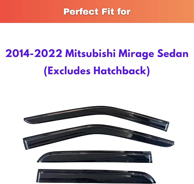 KPY Rain Guards Fit for 2014-2022 Mitsubishi Mirage Sedan, Out-Channel Window Visors Vent Wind Deflectors 4PC, Car Accessories for 14-22 Mirage Sedan (Excludes Hatchback)