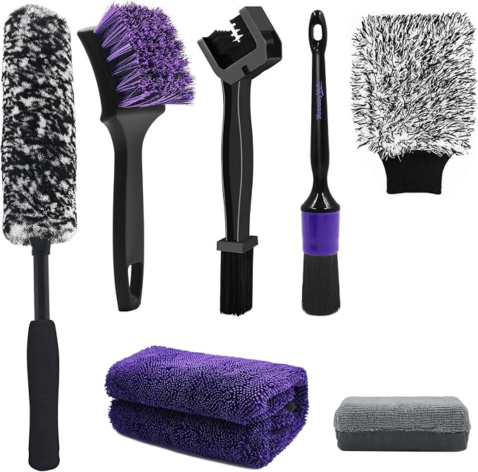 7PCS Motorcycle Cleaning & Polishing Kit - Ultimate All-in-One Care with Wax Applicator Pads, Detailing Brush & Weave Drying Towel | Safe for Chrome, Paint, Tires for Bikers