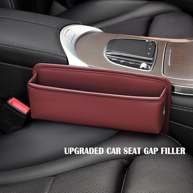 Universal Fit Premium Leather Car Seat Gap Filler Organizer, Center Console Organizer for Car SUV Truck (Burgundy，2 Pack)