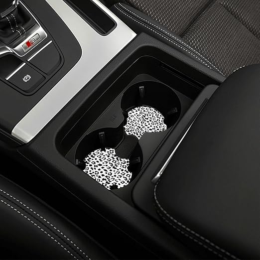 Car Trash Bag Snow Leopard Print Hanging Back of Seat Car Portable Trash Bag Snow Leopard Print Waterproof One-Handed Portable Strap Drawstring Garbage Bags 2 Pieces Car Coasters