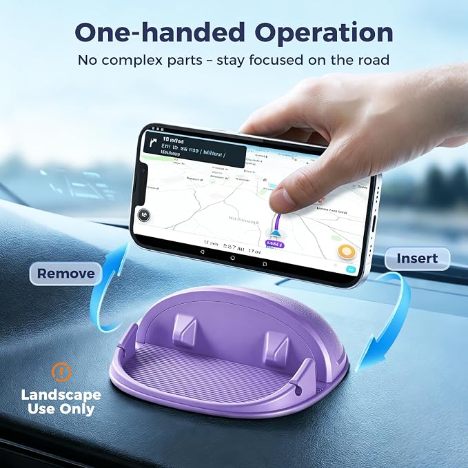 Car Phone Holder, Car Phone Mount Silicone Car Pad Mat for Various Dashboards, Slip Free Desk Phone Stand Compatible with iPhone, Samsung, Android Smartphones, GPS Devices More (Purple)