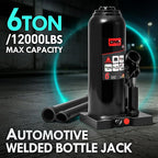 6 Tons / 12000 lbs Lifting Automotive Welded Hydraulic Bottle Jack for Car SUV Pickup Truck, Auto Repair, with Manual Handle & Carrying Storage Case, Black
