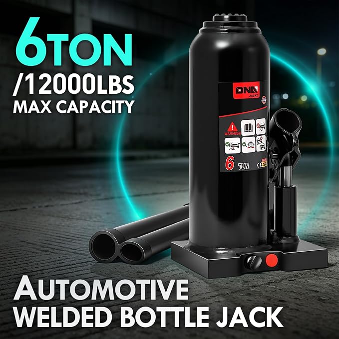 6 Tons / 12000 lbs Lifting Automotive Welded Hydraulic Bottle Jack for Car SUV Pickup Truck, Auto Repair, with Manual Handle & Carrying Storage Case, Black