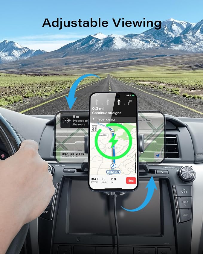 Sturdy CD Slot Phone Mount Upgraded Wireless Charger with One Hand Operation Design, Hands-Free Car Phone Holder Compatible with iPhone 17 Pro Max Plus 16 15 14 13 12 11, Samsung S25 S24