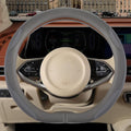 Nappa Leather Gray D Shape Steering Wheel Cover, Advanced Microfiber Leather Non-Slip Breathable Fabric, Warm in Winter and Cool in Summer, Universal 15 inch