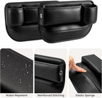 Universal Fit Car Seat Gap Filler Organizer | Extra Storage Organizer with Cup Holder | Easy Access | Premium Leather | Black | 2 Pack