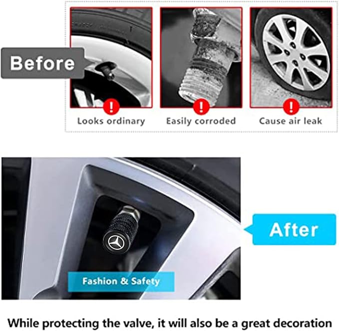 Car Tire Valve Stem Caps for Automobiles,Dust Caps Compatible with Mercedes Benz CESM CLK GLK GL AB GLS GLE AMG Series Car Tires，Alloy Leak-Proof Valve Cover