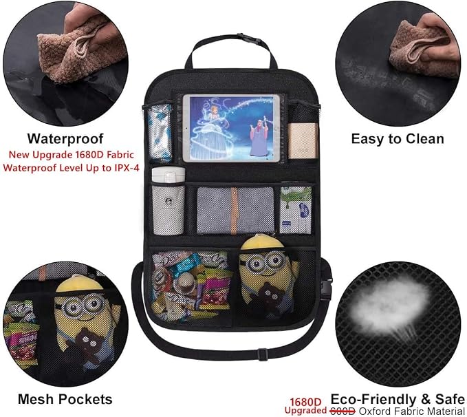 Backseat Car Organizer Mats Back Seat Organizers and Storage Bag with Touch Screen Tablet Holder for Kids Toddlers Car Seats, Travel Accessories, Road Trip Essentials Kids