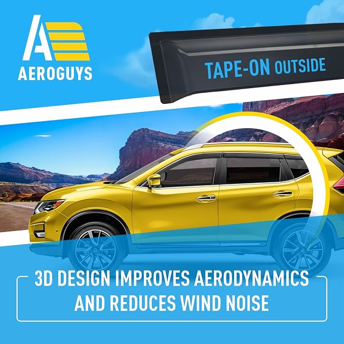 Extra Durable Window Deflectors Tape-On Window Visors Rain Guards Fit for Nissan Rogue 2014-2020, Sun Visors, Wind Vent for Shades, Exterior Car Accessories - 6pcs. AG0223