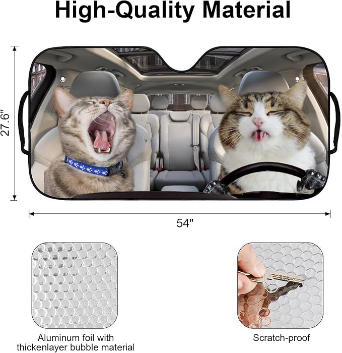 4 Dogs Foldable Windshield Snow Cover, Reflective Accordion Car Windshield Snow Cover, Sun Visor for Car Windshield, Ultimate Heat & UV Protection, Suitable for Most Cars, 54" L x 27.6" W