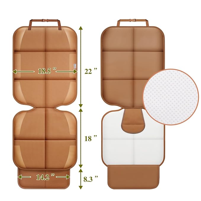Car Seat Protector for Child Car Seat, Durable 600D Fabric Waterproof Car Seat Cover with Thick Pad Non-Slip Backing，No Imprints (Tan-2 pcs)