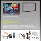 Double Din Car Stereo with 7" IPS Touchscreen, Wireless Apple Carplay & Android Auto, Bluetooth, 180W, Backup Camera, Subwoofer Output, Mirror Link, MIC, Car Radio Receiver
