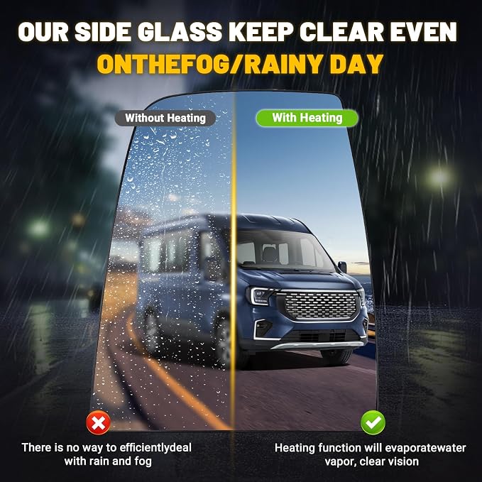 Driver Upper Side Heated Mirror Glass Compatible with 2015-2025 Ford Transit 150 250 350 2023-2025 E-Transit Replace CK4Z-17K707-B CK4Z17K707B
