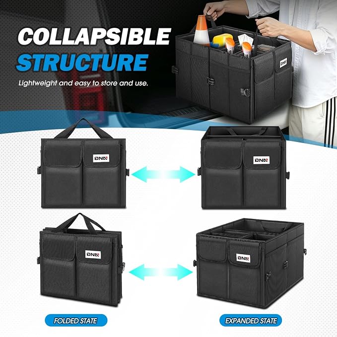 Trunk Organizer for SUV, Large Capacity Car Organizer and Storage with 4 Compartment, Foldable Trunk Organizer for Car, 60L Black
