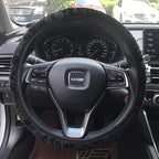 Elastic Long Microfiber Plush Steering Wheel Cover for Winter Warm, Universal 15 inch, Anti-Slip, Odorless, Black