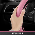 Steering Wheel Cover - Flat Bottom Wheel Cover Made with PVC Leather and Leopard Fabric - Universal Fit for 15-Inch D-Shaped Automotive Steering Wheels (Pink Color)