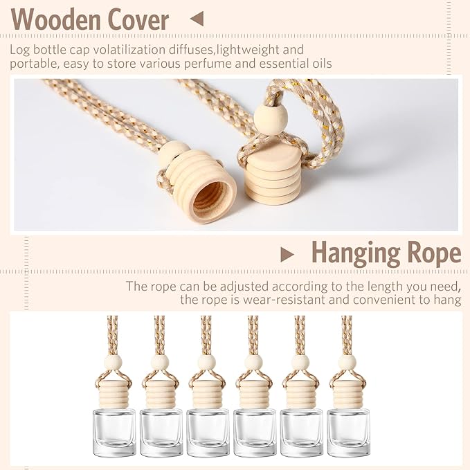 100 Pcs Car Air Fresheners Diffuser with Wooden Cap Empty Aromatherapy Diffuser Clear Fragrance Holder Pendant Hanging Perfume Fresheners Bottles for Car Decor(Classic,Clear)