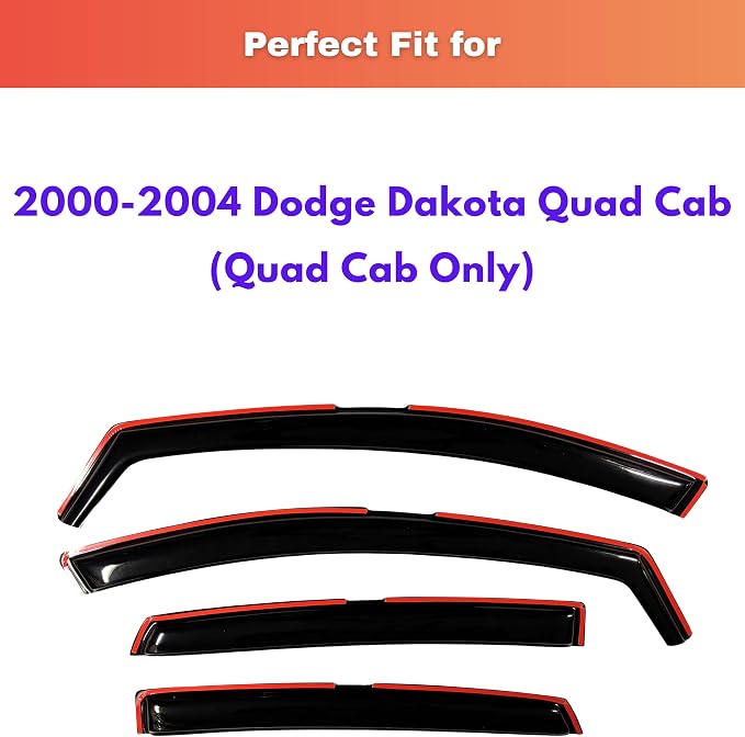 KPY Rain Guards Fit for 2000-2004 Dodge Dakota Quad Cab, in-Channel Window Visors Vent Wind Deflectors 4PC, Truck Accessories for 00-04 Dakota (Crew Cab Only)