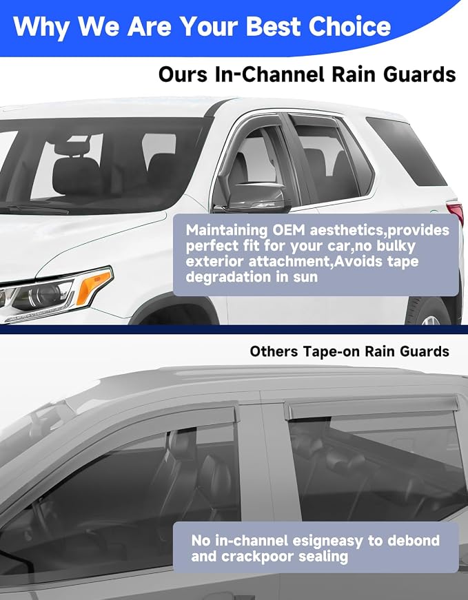 in-Channel Rain Guards Fit for Chevrolet (Chevy) Traverse 2018 2019 2020 2021 2022 2023, Window Rain Guards Visors Vent Visors Window Deflector Vent Shades Car Accessories -4 pcs