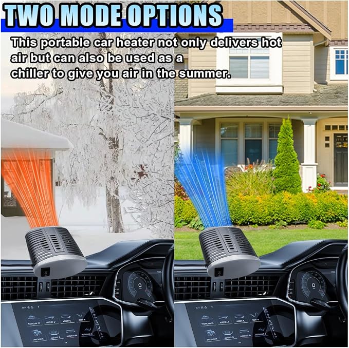 Portable Car Heater, 12V 150W Windshield Defogger and Defroster that Plug into Cigarette Lighter for Winter, 2 in 1 Fast Heating & Cooling Fan with 360° Rotatable Base for Car Sedan (Grey/Black)