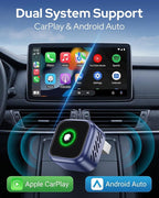 2-in-1 Wireless CarPlay & Android Auto Adapter, One-Click Switch for Apple iPhone and Android, Converts Wired to Wireless, Plug and Play for USB/USB-C, Compatible with 1000+ Vehicles