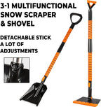 Extendable Snow Squeegee,Ice Scraper and Shovel 42" Lenght- Rotating Head, 3-1 Adjustable Frost Remover,Shoveling Tool with Ergonomic Handle Heavy Duty
